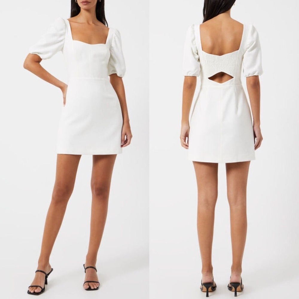 FRENCH CONNECTION Whisper SUMMER White PUFF SLEEVE Cut Out Back Medium